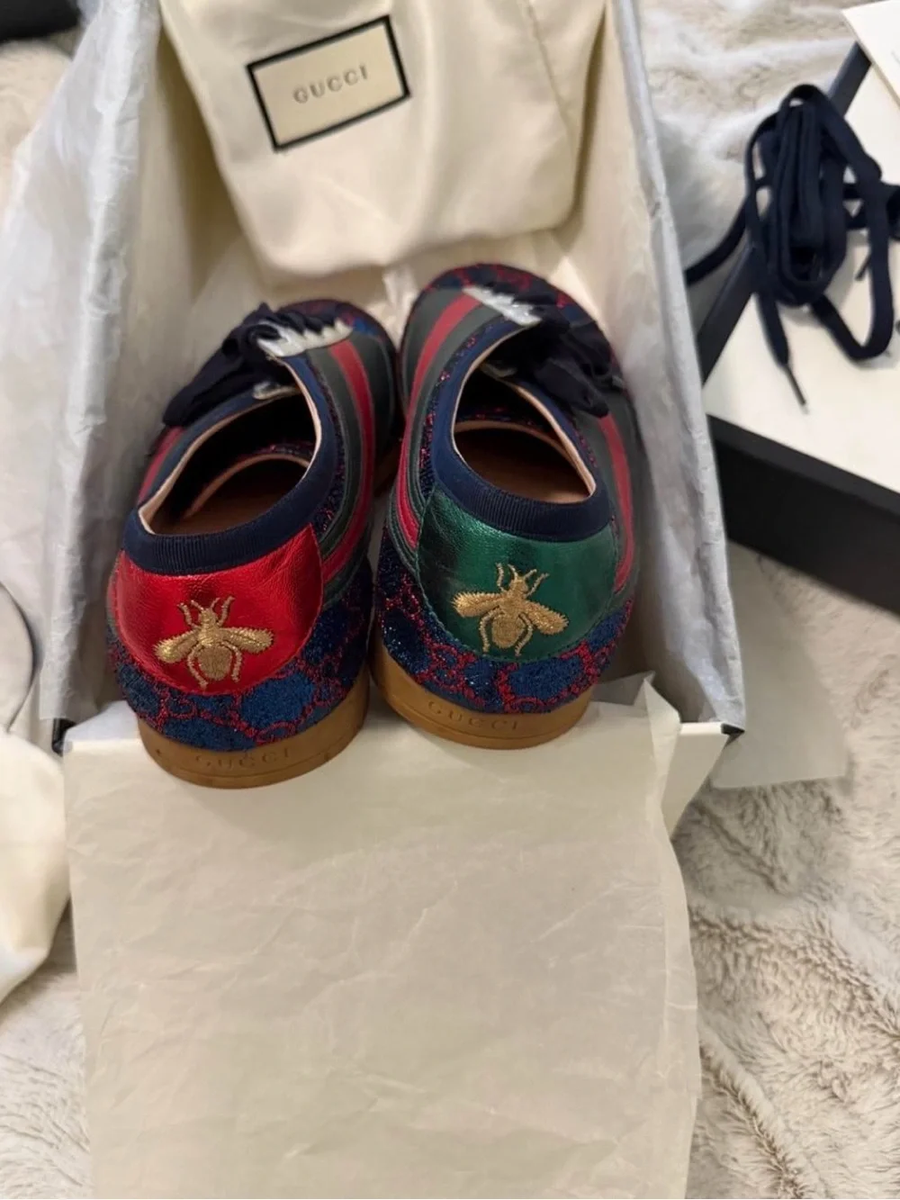 Gucci Mens Blue & Red Logo Lace-Up Sneakers